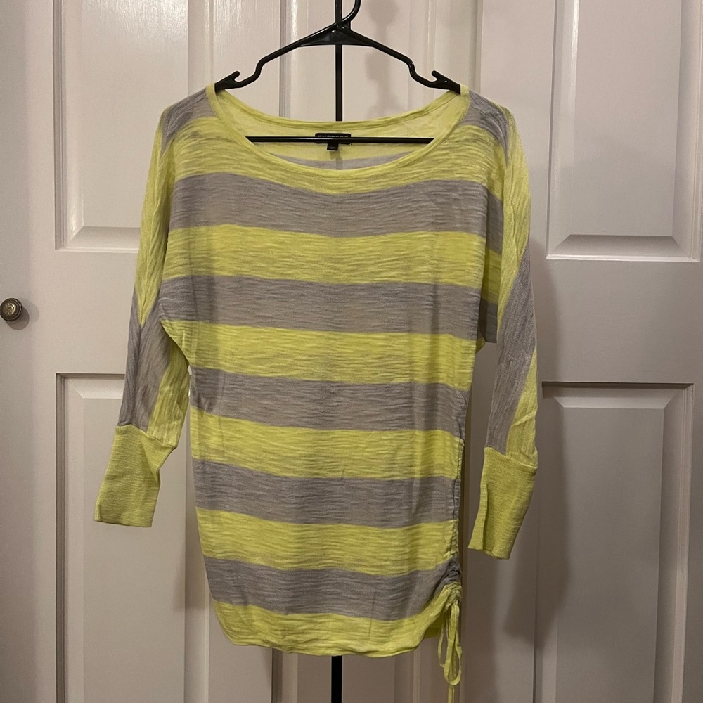 Express Gray and Yellow Striped Long Sleeve Top